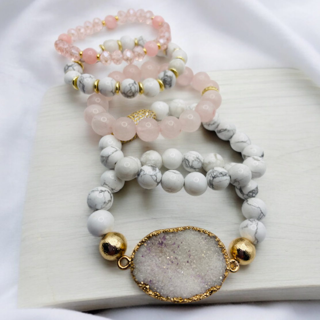 a set of natural stones bracelet stack statement jewelry