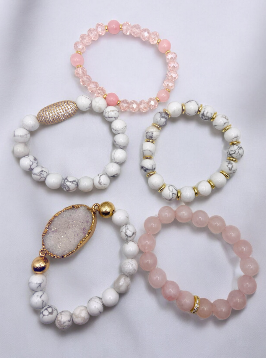 A set of natural stones bracelet stack statement jewelry